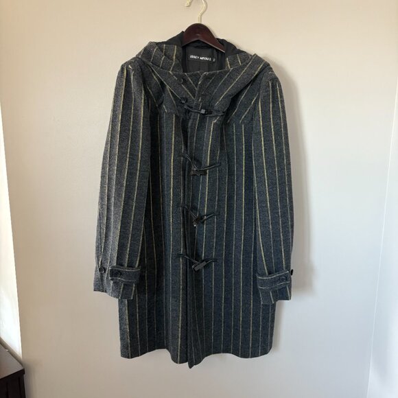 ISSEY MIYAKE Designer Wool Coat Jacket Hooded Striped Size 3 - Picture 2 of 4